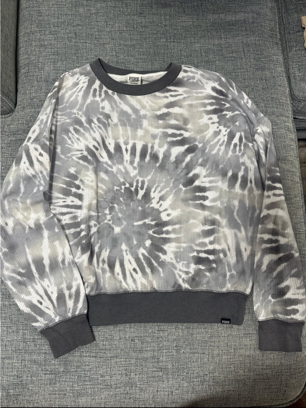 PINK Victoria's Secret Gray Tie-Dye Thermal Pullover